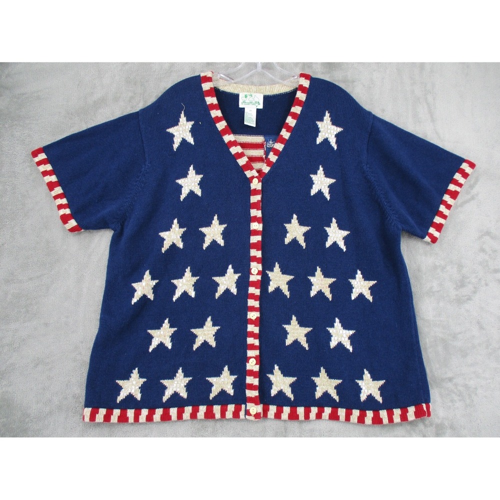 Quacker Factory Sweater Womens Size 2X Stars Stripes American Flag Patriotic USA